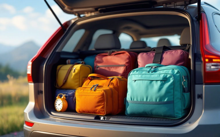 un-coffre-de-voiture-organise-avec-des-sacs-et-des-accessoires-bien-ranges-illumine-par-la-lumiere-du-jour-offrant-une-vue-claire-de-linterieur-du-vehicule