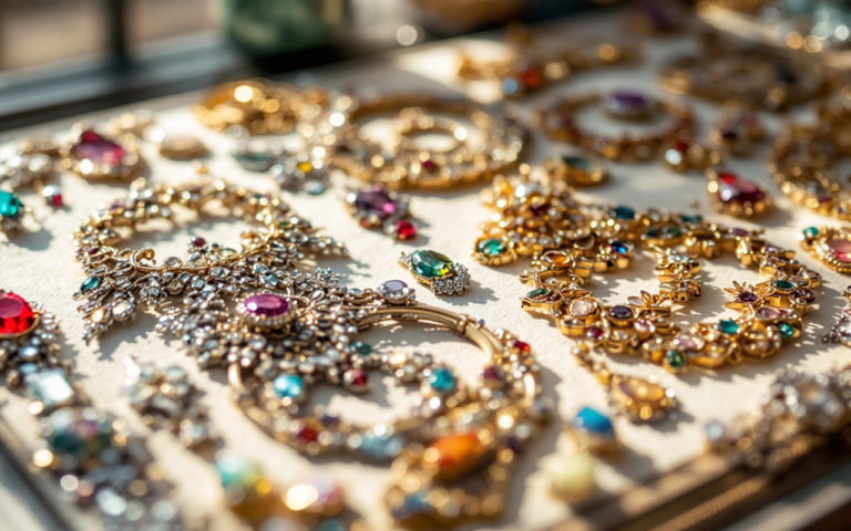 une-vitrine-presentant-des-designs-de-bijoux-intriques-mettant-en-avant-des-motifs-elabores-et-des-pierres-precieuses-eclairee-par-une-lumiere-naturelle